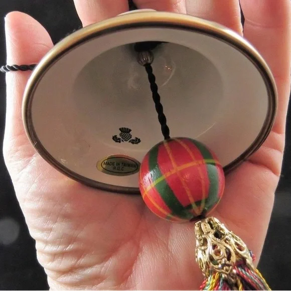 MacKenzie-Childs Courtly Checked Enamel Bell Ornament - Black & White Retired - Picture 2 of 2